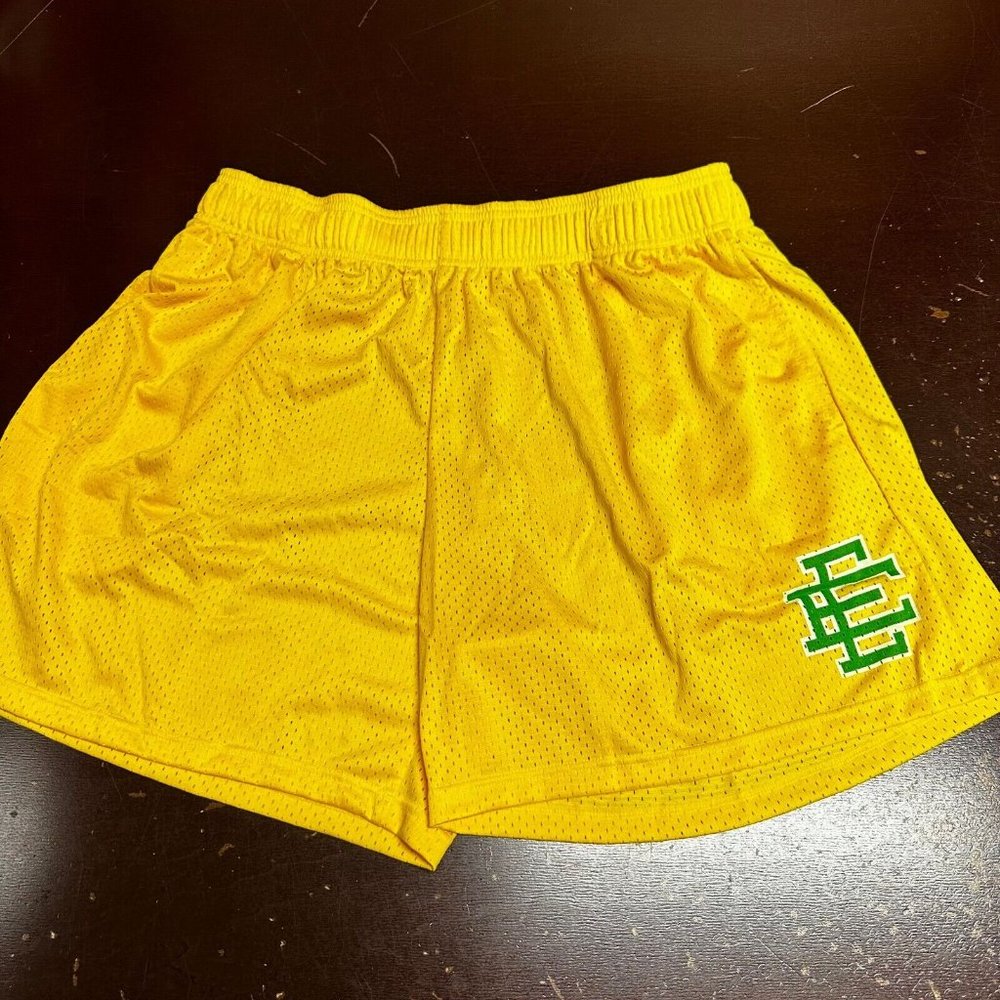 Eric Emanuel Mens Yellow Logo Elastic Waist Pockets Comfort Mesh Shorts Size 3XL